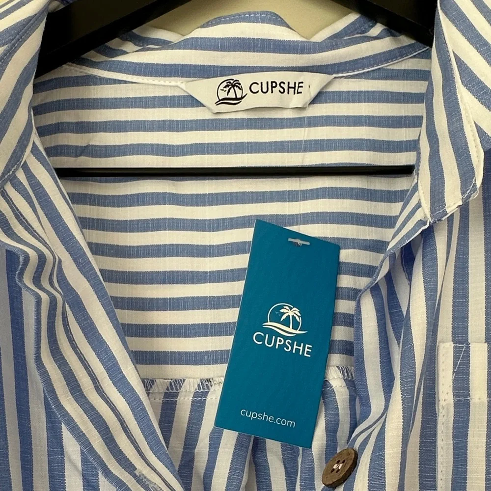 NWT Cupshe Striped Button-Down Shirt with Knot - Picture 4 of 6